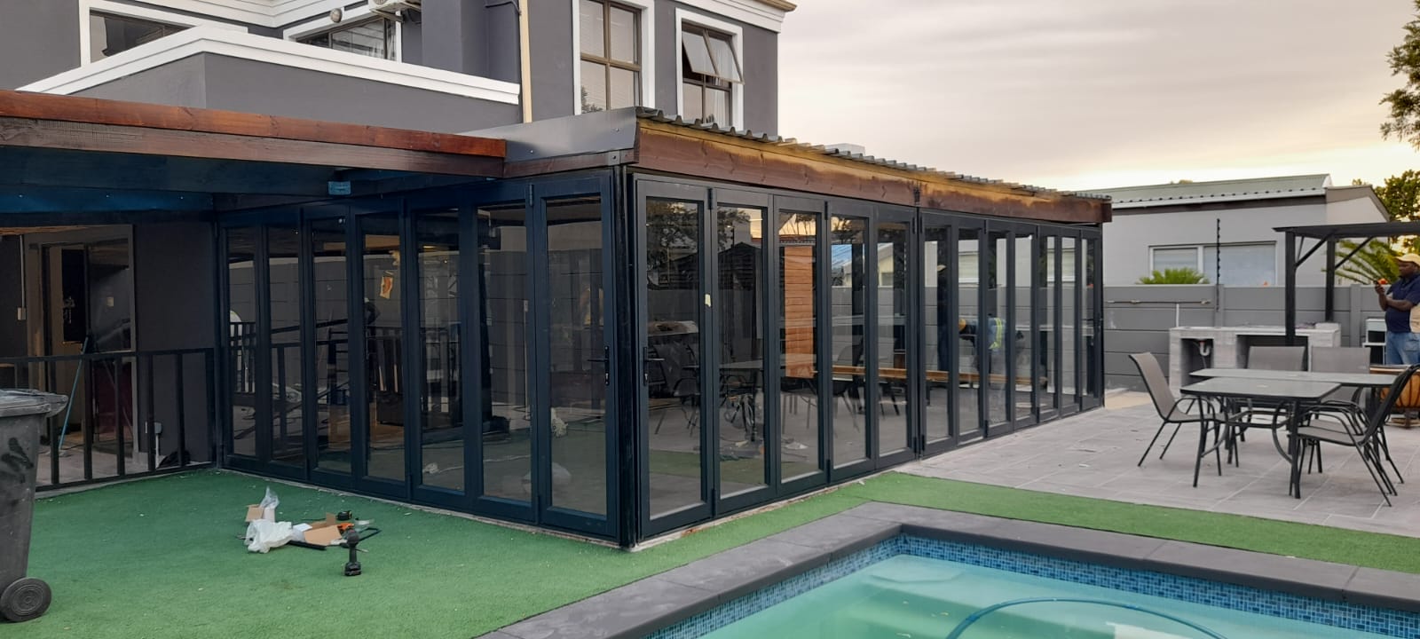 Charcoal aluminium windows on residential building